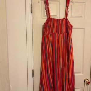 Torrid Multicolor Smoked Striped Midi Dress with pockets